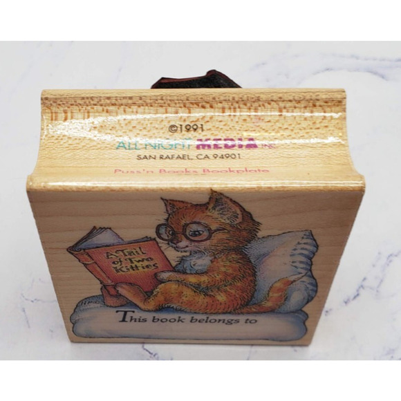 All Night Media Cozy Cat Reading This Book Belongs To Wood Mounted Rubber Stamp - Picture 4 of 7